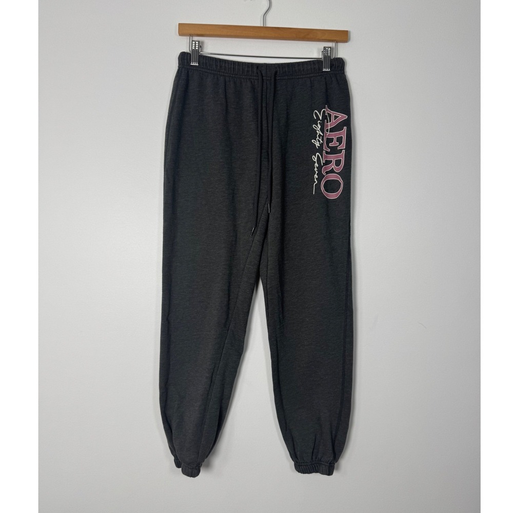 Y2K Aeropostale Womens Sm Jogger Sweatpants Charcoal Gray Pink Aero 87 Graphic